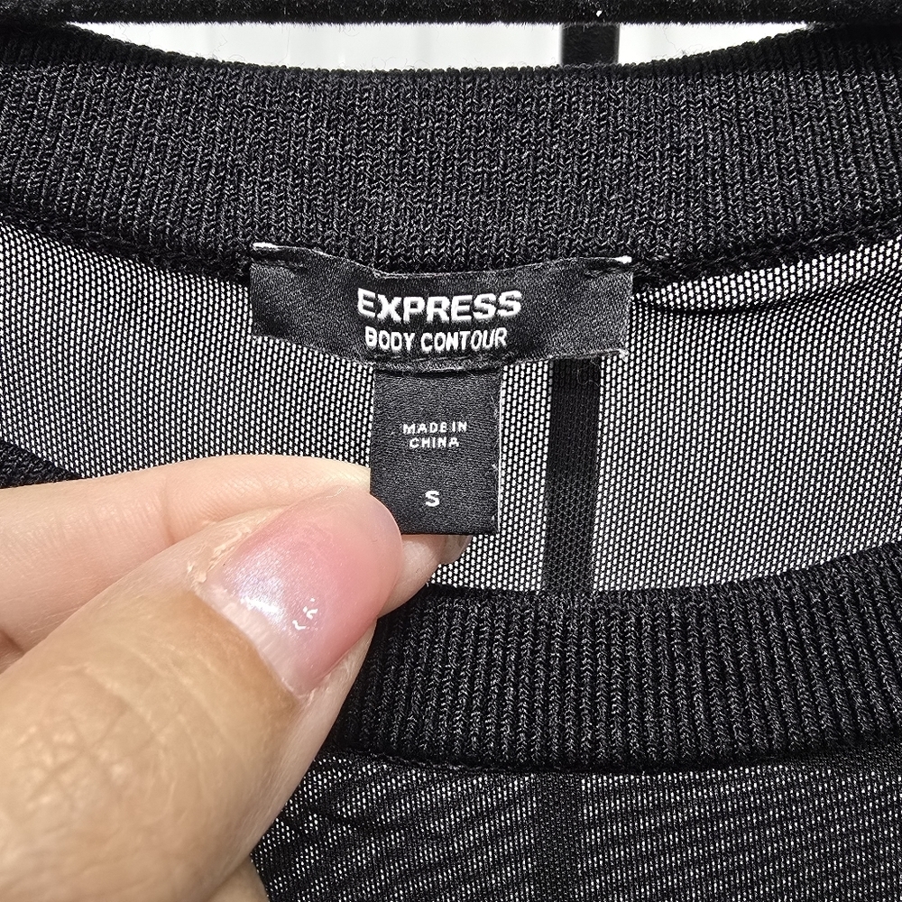 Express Cocktail & Party Body Contour Mesh Crew Neck Long Sleeve Midi - Picture 7 of 8